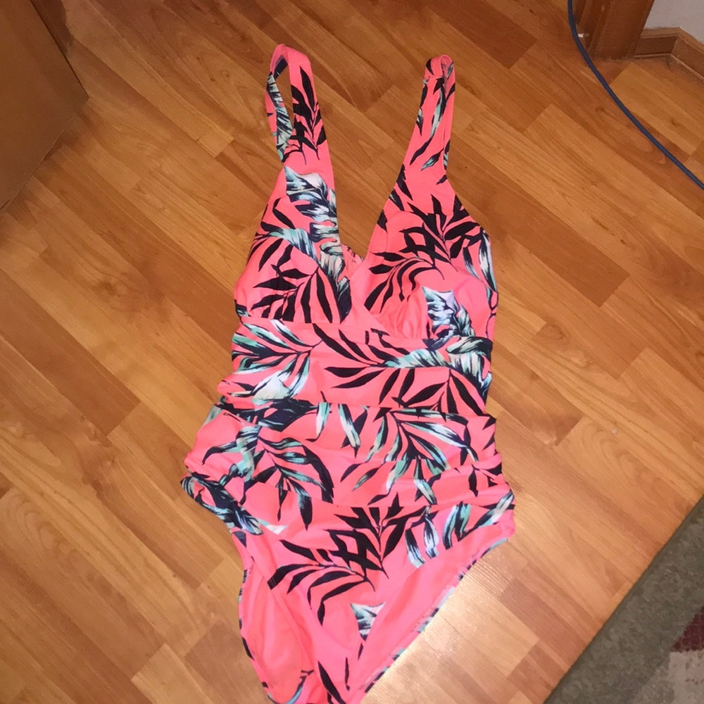 Tropical plus size one piece swimsuit